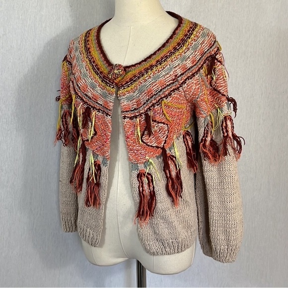 Anthro Moth Guajava tassel fringe cardigan - Picture 6 of 7